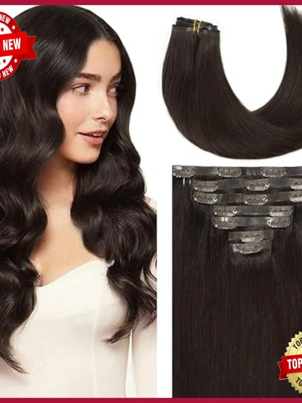 Seamless Clip-In Human Hair Extensions, 16 Inch, 7 Piece Set